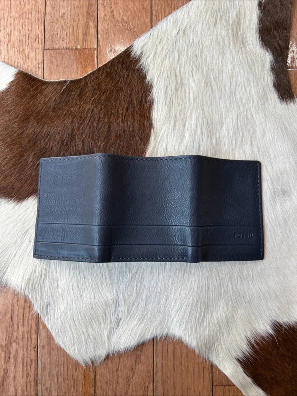 Fossil Trifold Wallet Pebble Leather Men’s Navy Blue